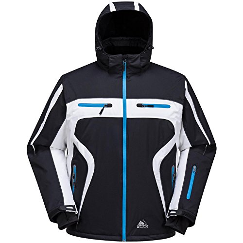 Cox Swain Titanium Men 3-Layer Ski & Snowboard Jacket Finley with RECCO and 15.000mm Waterproof, Colour: Black/White - Blue Zipper, Size: S