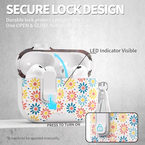 Image of for AirPods Pro 3 Case(2025) with Secure Lock Clip and Phone Stand,Cute Floral Girly Style Protective Cover with Cleaning Kit and Carabiner for Apple iPod Pro 3rd Generation(Sun Petals)