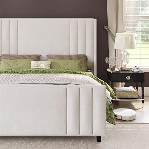 Amerlife BF-001 King Size Bed Frame, Velvet Upholstered Platform Bed thumb #6