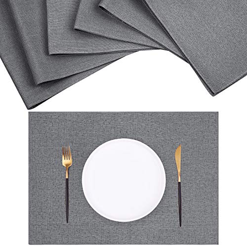 Ruisita 6 Pack Cotton Linen Placemats Double Layer Heat Resistant Placemats Table Placemats 185 x 13 Inches Kitchen Dining Table Placemats for Kitchen Table Grey
