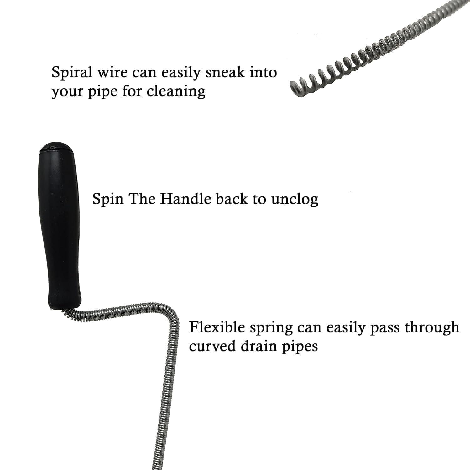 HDR MALL Drain Unblocker Wire Rod Flexible Spring Cleaner Snake Plunger Heavy Duty Waste Pipe Hair Removal Dirt Cleaning Tool Clog Remover for Home Kitchen Washbasins Tub Sink Shower Basins (5 Meter) 2