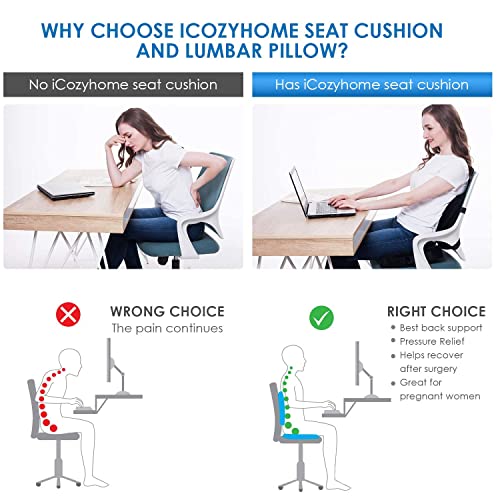 Icozyhome Coccyx Lumbar Support Pillow For Office Desk Chair Memory Foam Car Seat Cushion & Orthopedic Back Pillow For Sitting Help Tailbone Pain, Sciatica And Pressure Relief, Washable Cover #TOP2