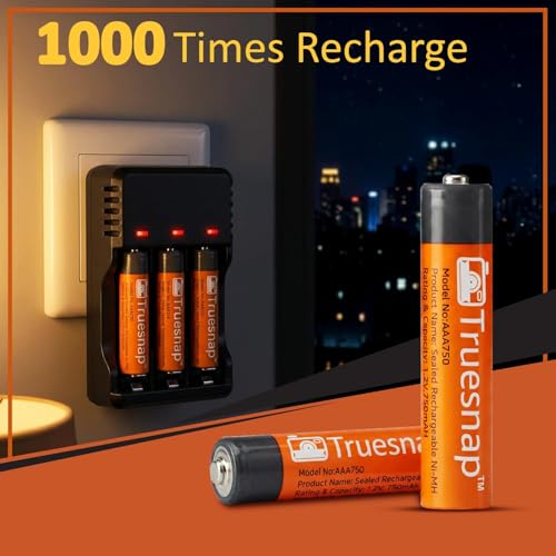 Image of Truesnap AAA 750mAh Rechargeable Batteries by TechMaven | Ni-MH 1.2V | High Capacity AAA Cells for Camera | Game Controller | Remote | Cordless Phone | Microphone | Toys | Fast Charge | Pack of 4
