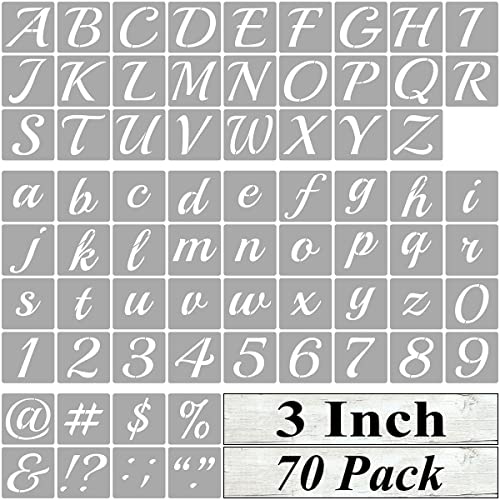 3 Inch Alphabet Letter Stencils for Painting - 70 Pack Letter and Number Stencil Templates with Signs for Painting on Wood Reusable Cursive Letters Stencils for Chalkboard Wood Signs & Wall Art