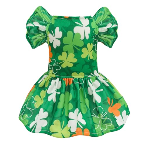 Image of CuteBone Frilly Dog Dress Princess Puppy St.Patrick's Day Dresses with Ruffled Sleeves Cat Clothes Outfit for Small Dogs Girl Pet Apparel