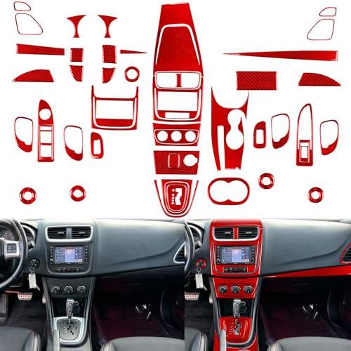 Generic Real Quality Soft Carbon Fiber Car Interior Decoration Decal Trim Full Sticker Set Auto Premium Sticker Cover Compatible with Dodge Avenger 2011 2012 2013 2014 Interior Trim Accessories Red