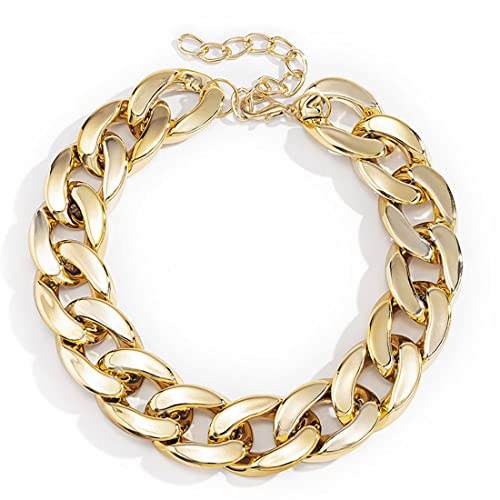 Prosy Punk Kubanische Link Kette Choker Halskette Leichte Chunky Oval Chain Link Halskette Statement Hip Hop Schmuck für Frauen und Mädchen (Gold)