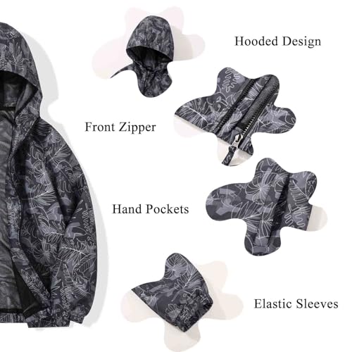 Image of SUNDAY ROSE Boys Windbreaker Jacket Hooded Lightweight Windroof Water-resistant Outdoor Coats for Kids