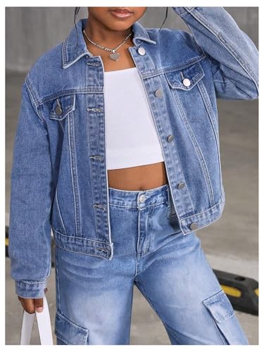 Girl's Denim Jacket Button Down Long Sleeve Jean Coat Fall Outerwear Streetwear4