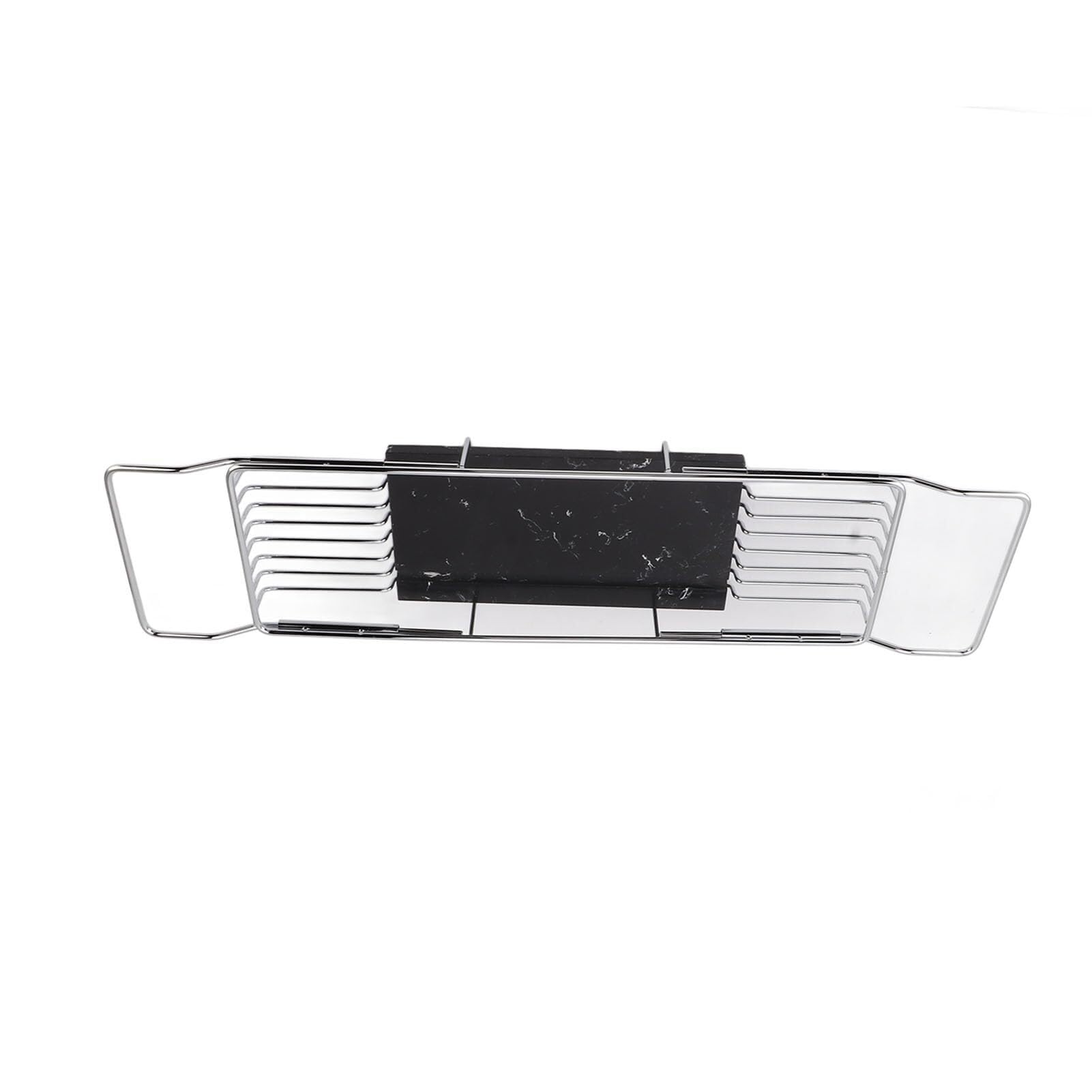 Elegante bandeja para bañera, moderno estante de metal para artículos esenciales de spa, champú y accesorios de baño, organizador que ahorra espacio en plata/negro, ideal para decoración de baño de
