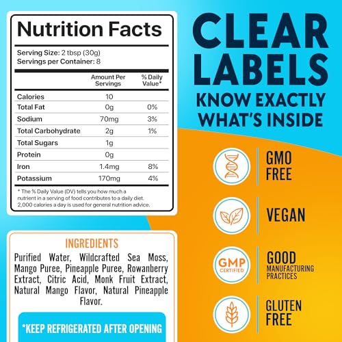 Biolore Sea Moss Gel Mango-Pineapple Made in USA Raw Wildcrafted Irish Seamoss Essential Vitamins Trace Minerals Vegan Superfood, Jam, Jelly & Sweet Spread Gifts (Mango-Pineapple 8OZ)