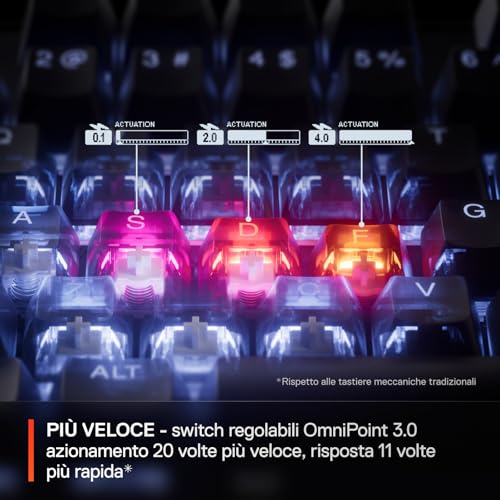 Apex Pro TKL Wireless Gen 3 Tastiera Wireless Gaming - HyperMagnetic OmniPoint 3.0 switch - Attuazione regolabile - Innesco rapido - Tocco rapido/SOCD - OLED - RGB - USB-C - UK QWERTY - Tastiera gaming - Immagine 5
