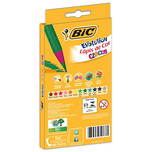 Lápis de Cor Evolution Circus BIC, 904233, 12 Cores + 2 Lápis Grafite