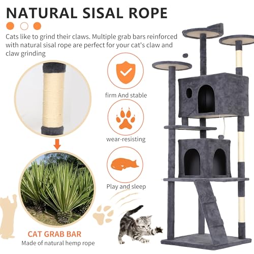 Image of BestPet | 81 inch Cat Tree Tower | Dark Gray | Sturdy Multi-Level Cat Tree