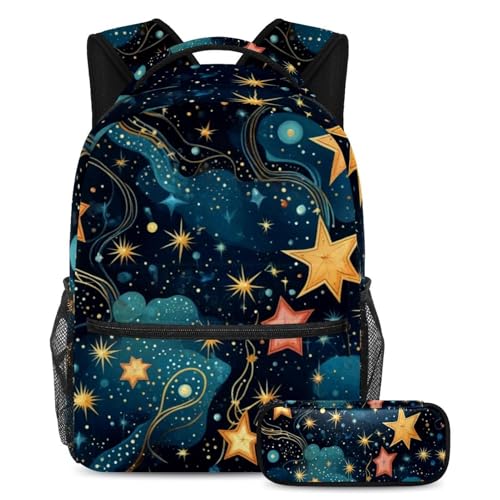 Sac à dos fille garçon motif constellation galaxie grand sac d'école avec trousse de voyage
