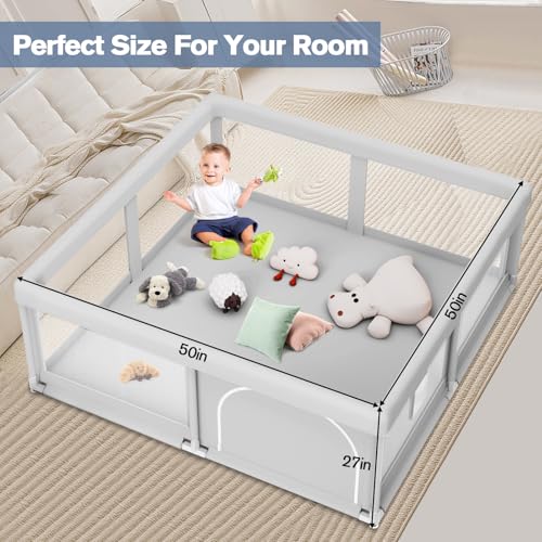 Image of Baby Playpen for Babies and Toddlers 50 x 50 inch, Play Yards Indoor & Outdoor, Sturdy Safety Play Pen with Soft Breathable Mesh, Baby Fence