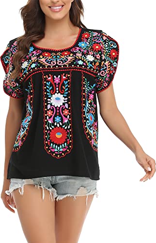 YZXDORWJ Women's Summer Boho Embroidery Mexican Bohemian Tops Shirt Tunic2