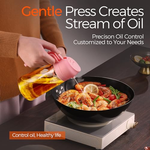 Image of YARRAMATE 16oz /470ml 2 in 1 Oil Sprayer for Cooking with Stickers, Food-grade Glass Oil Dispenser for Kitchen, Salad, Frying, BBQ, Grill (Pink)