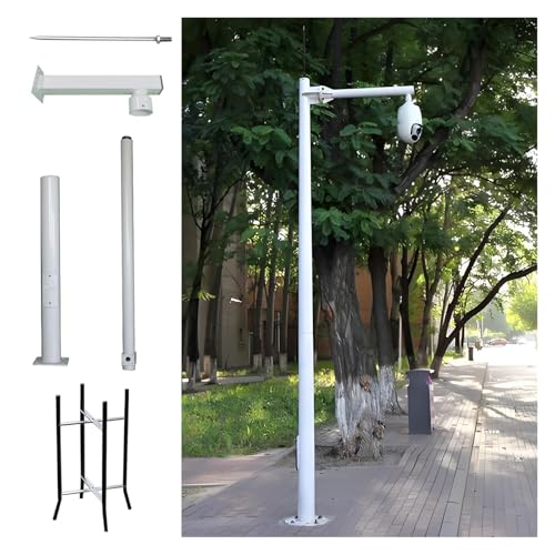 Mast für Überwachungskameras im Außenbereich – 3-teilige wetterfeste Halterung – 4,5 m Lange Universalhalterung für Straße und Hof – langlebige und verstellbare Kamera-Montagelösung (weiß)