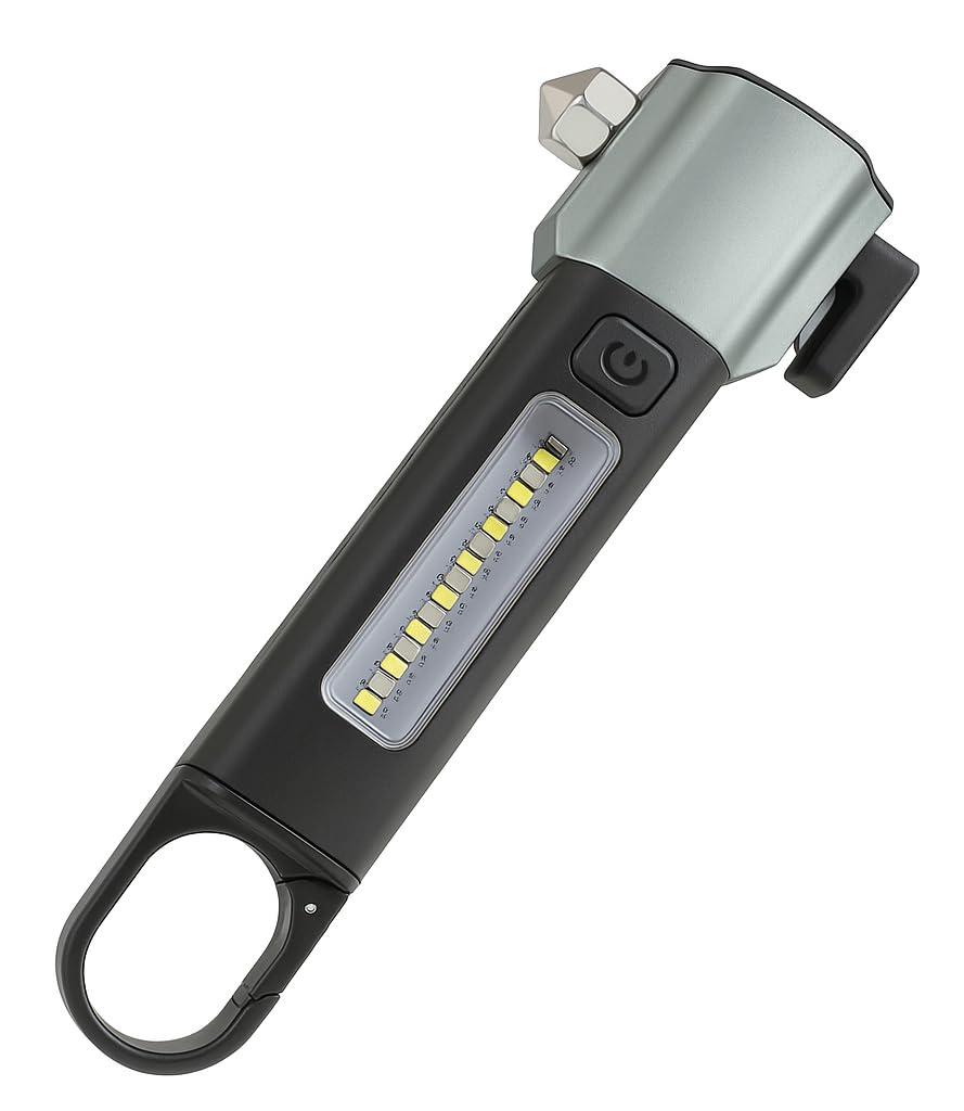 FLYNGO 3 in 1 Multifunction LED Torch Light Rechargeable, Rescue Emergency Flashlight with Car Seat Belt Cutter & Glass Breaker, Bright Zoomable Torch Light for Trekking, Camping (Black)