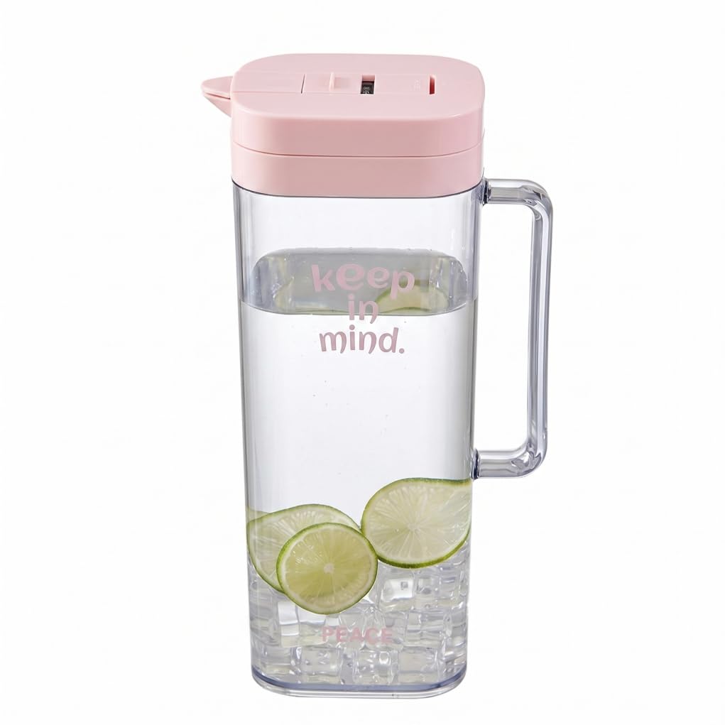 Ngbbby Plastic Pitcher with Lid, 2L Clear Water Jug with Handle, Iced Tea Pitchers for Fridge, Water Bottle Style-1