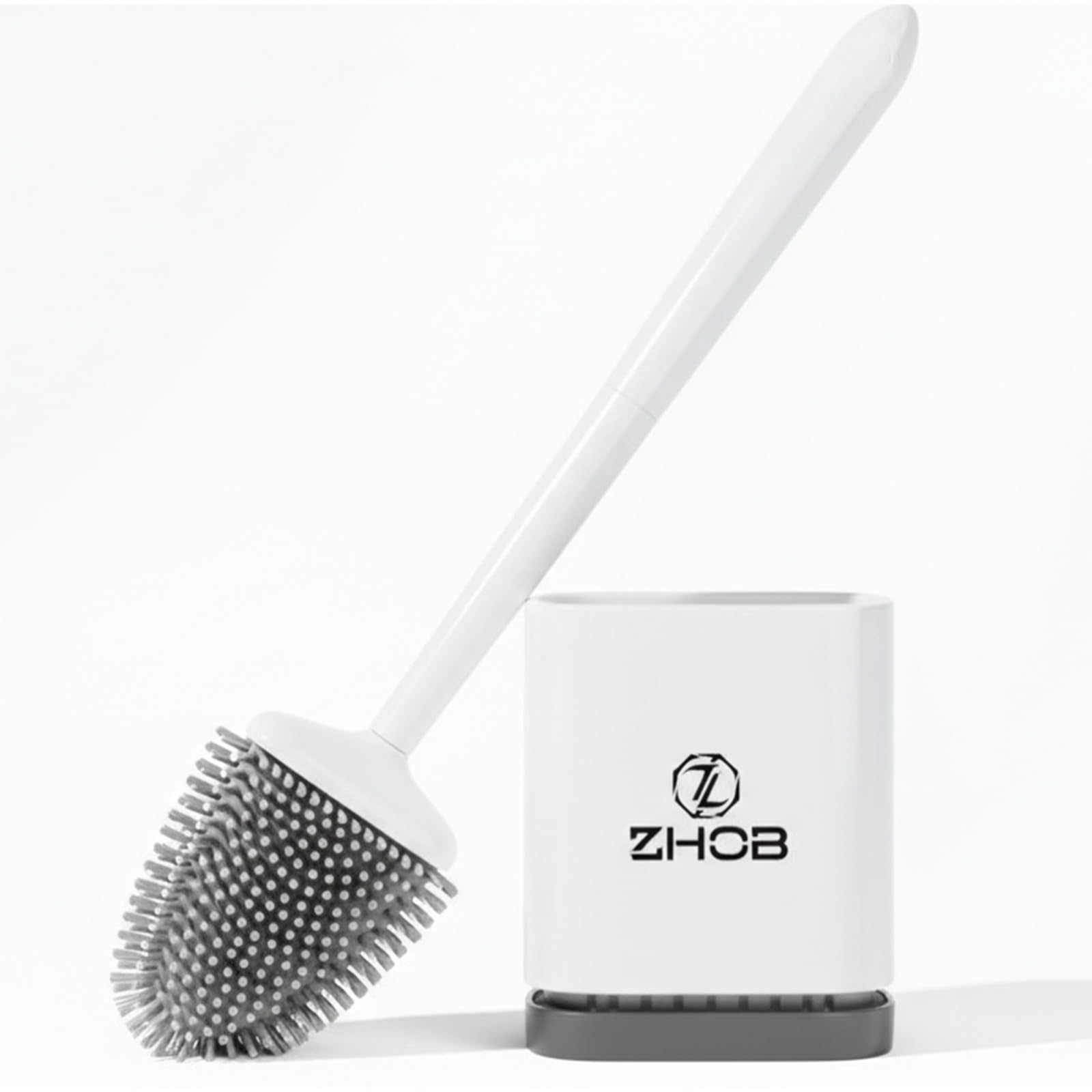 Zhob White Toilet Brush And Holder Set Silicone Toilet Cleaning Brush Freestanding Toilet Brush Bathroom Accessories Home Essentials Toilet Brush Cleaner (Large)