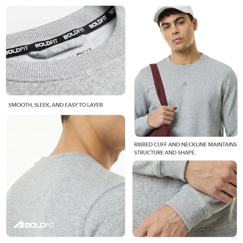 Image of Boldfit Sweatshirt for Man, Ultra Soft Warm Sweatshirts for Men, Stylish Tailored Fit Full Sleeve Mens Sweatshirts, Tshirt Style Winter Wear for Men, Winter Sweatshirt for Casual & Semi-Formal Outfits