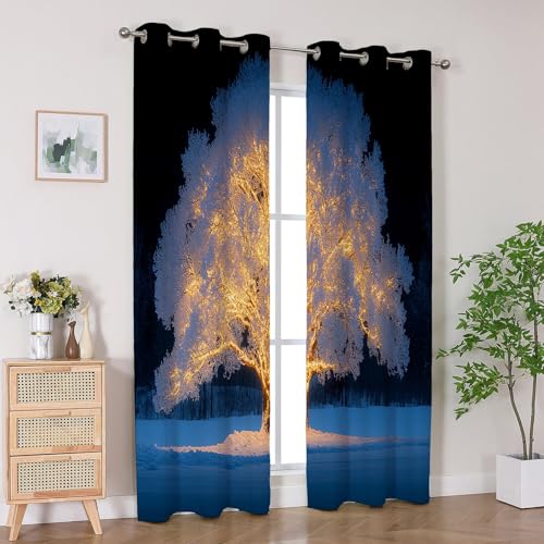 Rideaux grand arbre blanc d'automne thermiques isolants format 2 pan