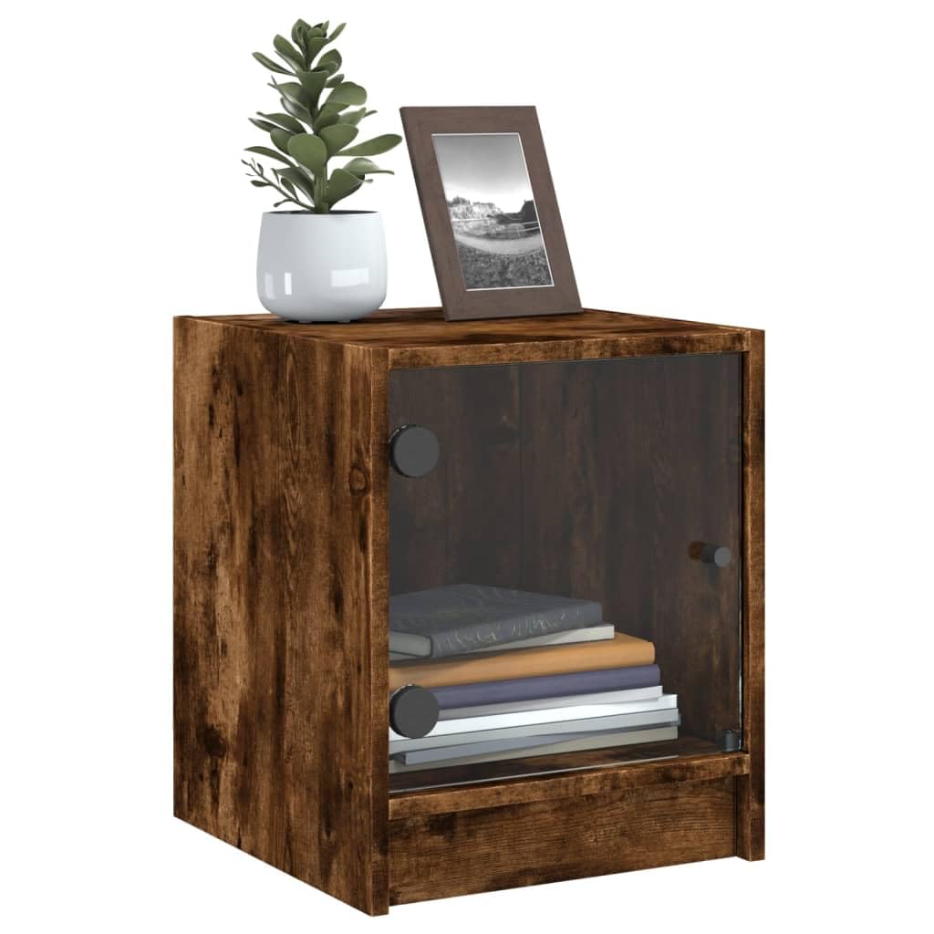 Elegante Nachttische mit Stauraum und Glastüren aus langlebigem Holzwerkstoff für Schlafzimmer und Wohnbereich