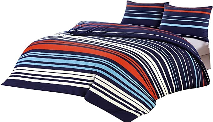 Axcent Comfort Printed Pedro Multicolour Striped Double Size Duvet Cover Set with 2 Pillowcases, New Modern Design Polycotton Double Bedding Sets 200x200cm