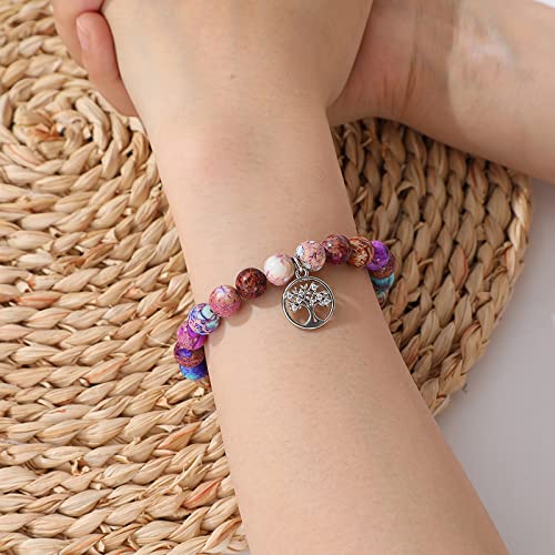 QWNHONEY Mothers Day Gift for Grandma Mom Mother in Law Sister in Law Bonus mom Granny Nana Valentine's Day Birthday Anniversary Pink Red Natural Stone Tree of Life Bracelet3