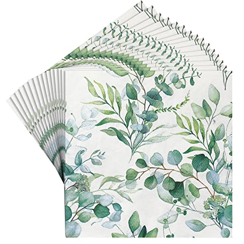 infolody Servietten Hochzeit Eukalyptus 40Stück, Tischdeko Hochzeit Babyparty Taufe Konfirmation Grün Vintage Eukalyptus Papierserviette Einweg Napkins Tisch Dekorationen für Garten Hochzeit Party Cover