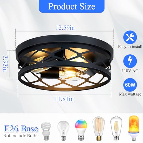 Image of SKEJAO Flush Mount Ceiling Light Fixture, 3-Light Ceiling Light Fixture for Hallway, Black Hallway Light Fixtures Ceiling,Light Fixtures Ceiling Mount for Kitchen,Farmhouse,Hall (1 Pack)