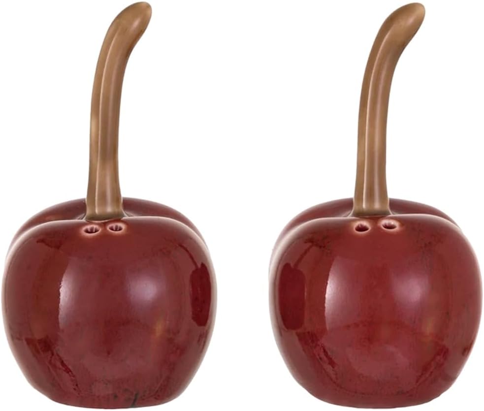 The Bridge Collection Cherry Salt And Pepper Shaker Set - Unique Cherry | Hand-Painted Stoneware Unique Red Fruit Functional Kitchen & Dining Summer or Everyday Decor