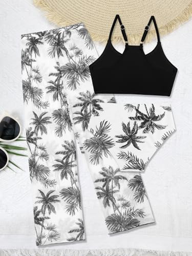 Image of SHEKINI Girls 3 Piece Printed Swimsuit High Waist Bikini Set with Cover Up Pants