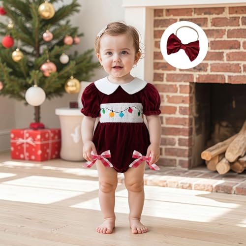 Toddler Baby Girl Christmas Outfit Smocked Dresses Newborn Velvet Bubble Romper Vintage Sister Matching Outfits2