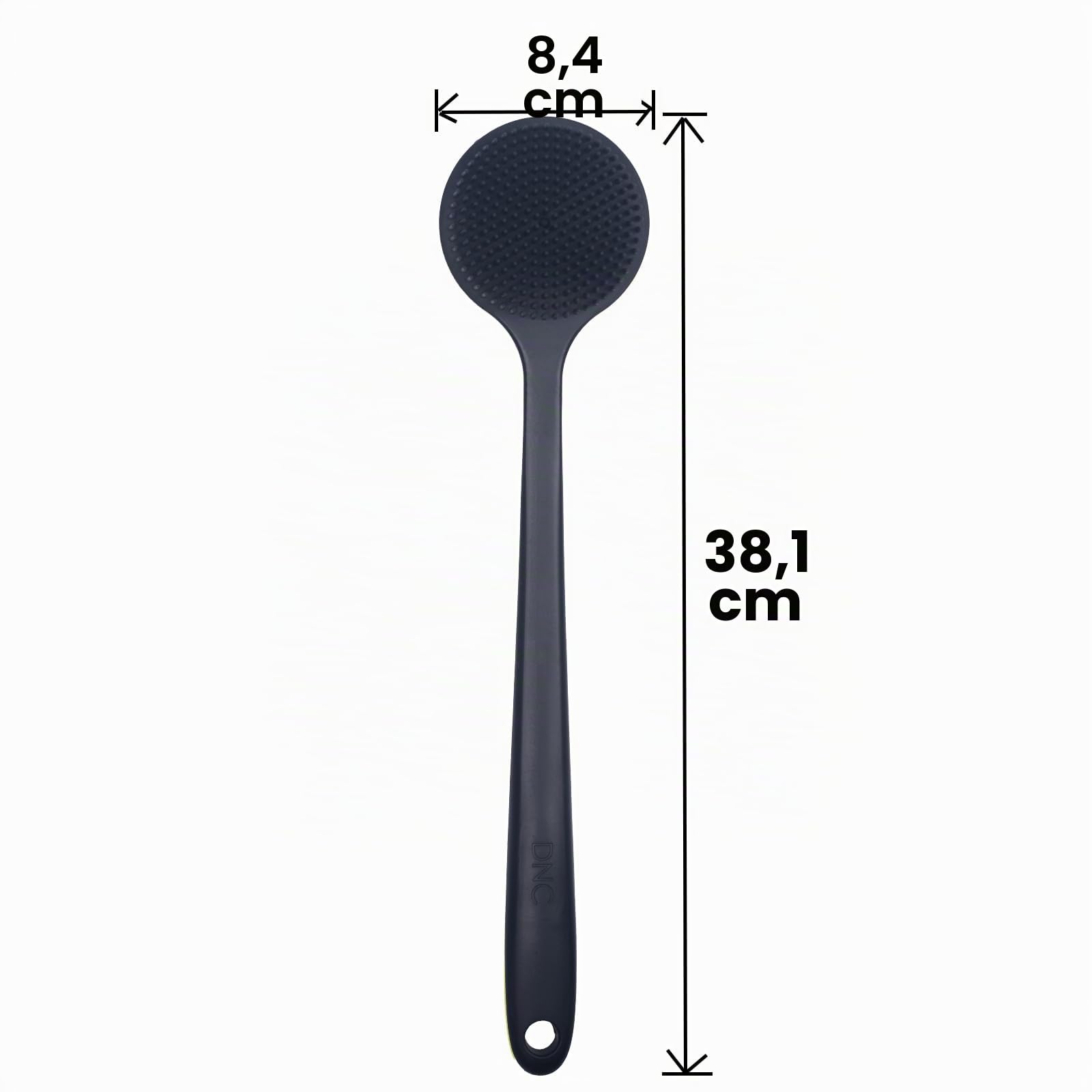 DNC Brosse à dos pour douche en silicone souple avec long manche, sans BPA, hypoallergénique (noir)