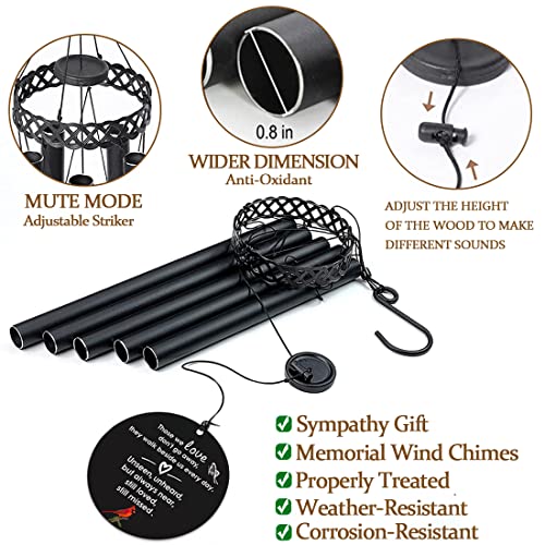 Image of Cardinal Memorial Wind Chimes for Outside,Sympathy Windchime for Loss of Loved One,Sympathy Memorial Gifts in Memory of Mother Father Mom Husband Dad Son,Bereavement Wind Chimes Outdoor Deep Tone