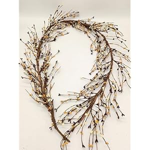 Evron international ev c26 primitive pip berry garland in mustard burgundy and cream color  urban country home decor