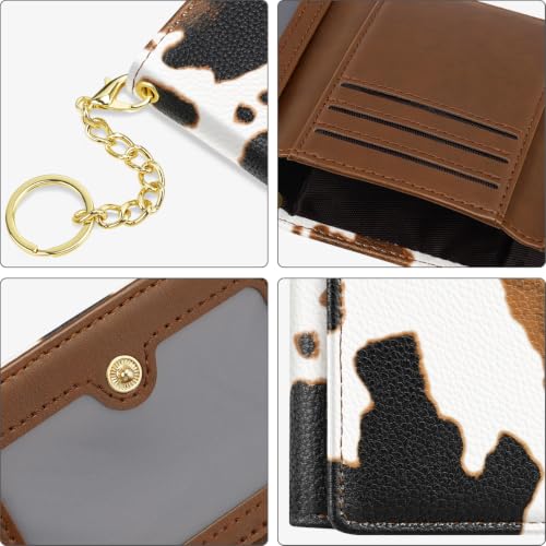 Image of Cow Print Small Wallet Women, RFID Blocking Trifold Wallet, Cute Credit Card Holder with Kaychain, Credit Card Wallets, Vegan Leather, 7 Card Slots, ID Window, Wallets for Women Ladies Girls