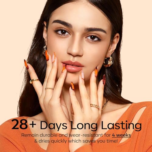 Image of modelones Fall Gel Nail Polish Orange Color Changing Glitter Coral Temperature Mood Changed Halloween Nail Polish Soak Off Autumn Color Manicure Home DIY Gifts 15ml