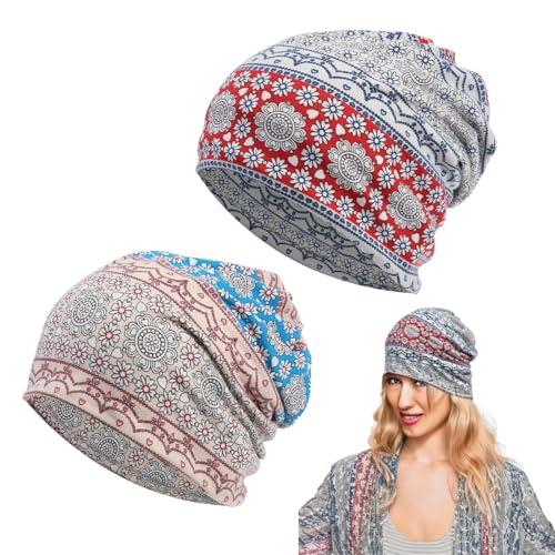 Paquete de 2 sombreros de ala ancha para mujer, de algodón, para la caída del cabello y quimioterapia, suaves y transpirables, tipo bandana.
