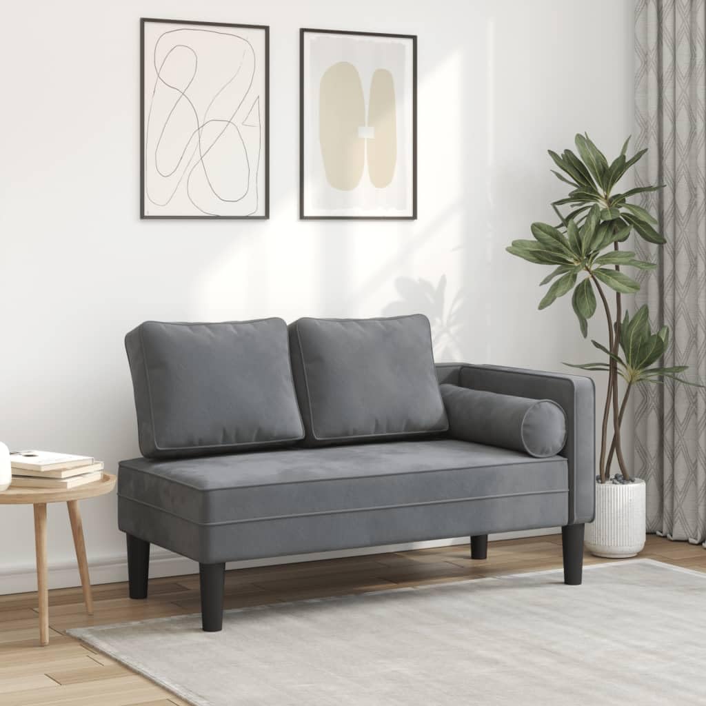 Chaise Longue in velluto grigio scuro con cuscino e schiuma altamente elastica, 116,5 x 62 x 57,5 cm, sdraio relax ergonomico per soggiorno, camera da letto, ufficio, comodo per sdraiarsi e
