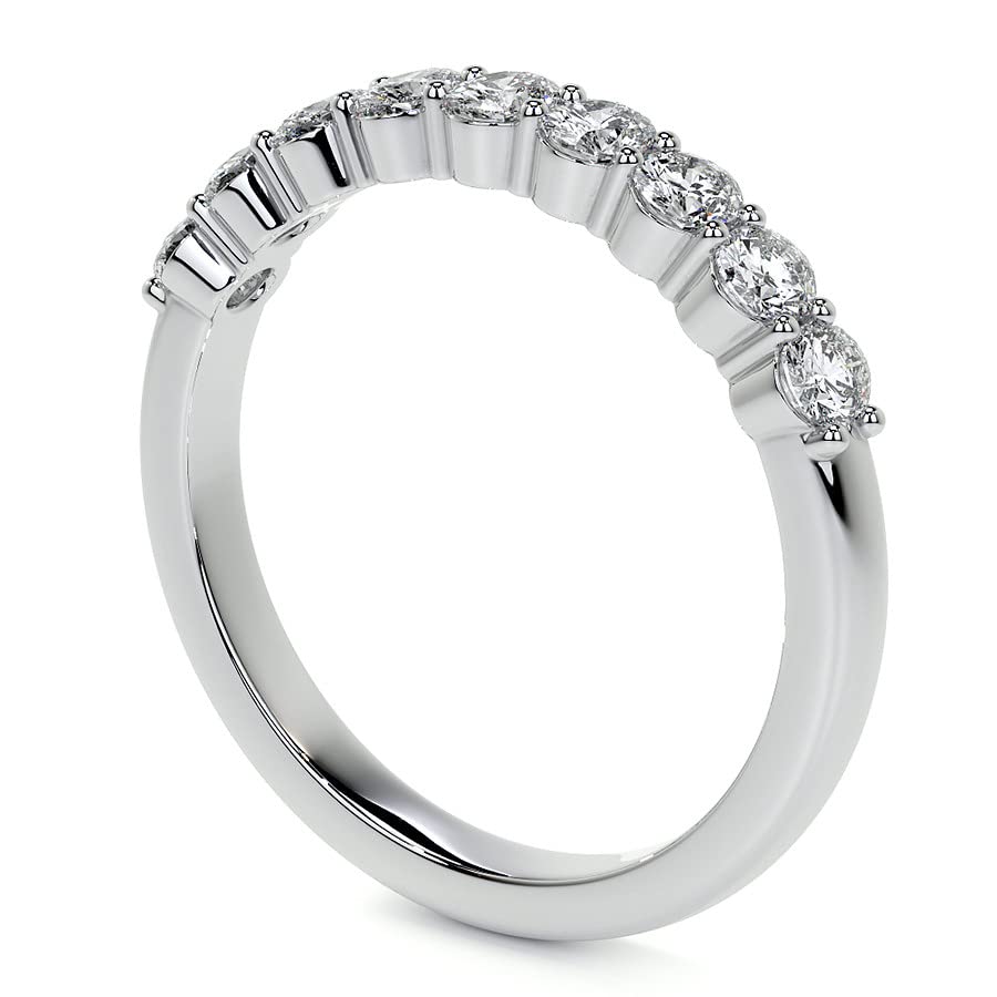 9-Stone Oval Shared Prong Moissanite Annivesary Band for Women, VVS D color Moissanite Anniversary Engagement Eternity Bands Platinum Plated Silver Stacking Rings with Free Engraving3