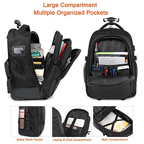 Backpack-with-Wheels-Large-Rolling-Backpack-for-Men-Women-Water-Resistant-Business-Travel-Carry-on-Wheeled-Backpack-Bag-Durable-Roller-College-School-Computer-Bookbag-Fits-156-Inch-Laptop-Black