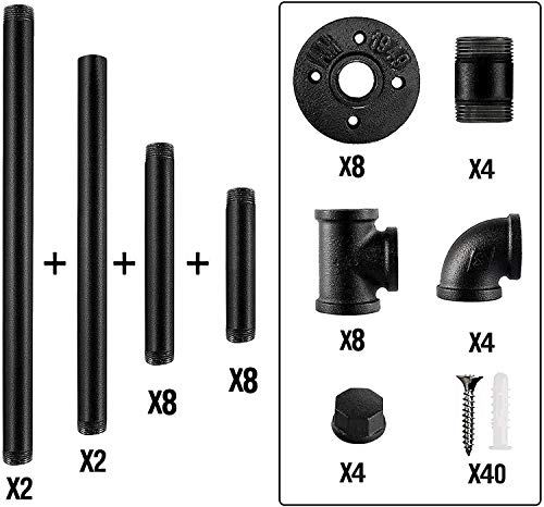 Oyydecor 2 Pack Industrial Pipe Clothes Rack, Heavy Duty Wall Mounted Black Iron Garment Rack Bar, Multi-Purpose Hanging Rod for Closet Storage, Laundry Room, 44\'\' Length, No Planks (Four Base)
