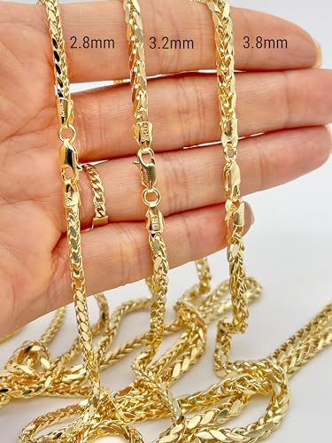 JEWELHEART 14K Real Gold Chain For Men - 2.8mm 3.2mm 3.8mm Thick Diamond Cut Foxtail Link Spiga Wheat Chain Necklace - Yellow Gold Pendant Necklace For Women with Lobster Clasp 16" 18" 20" 22" 24"3