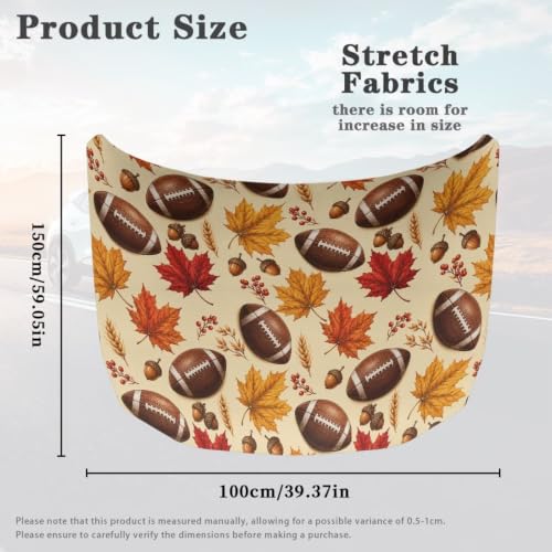Image of Renewold Fall Footbal Car Hood Cover Protector for Most Sedan Easy Install | Maple Acorn Hood Covers for Car Wrap Blanket Women Men Automotive Exterior Accessories Decor for Football Season Holiday Game