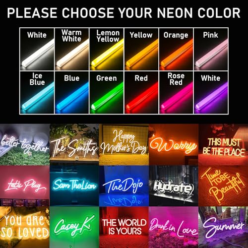 Image of Custom Neon Sign, Dimmable Name Logo Personalized Indoor Wall Decor Light | Custom names, logos, texts, fonts & colors, wall‑mount hardware, for bedroom, game room, wedding, birthday, commercial decor