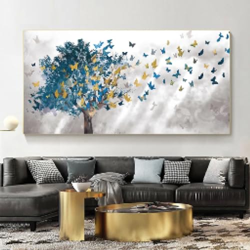 Art abstrait moderne arbres bleus pour salon, grande affiche nordique murale 55x110cm